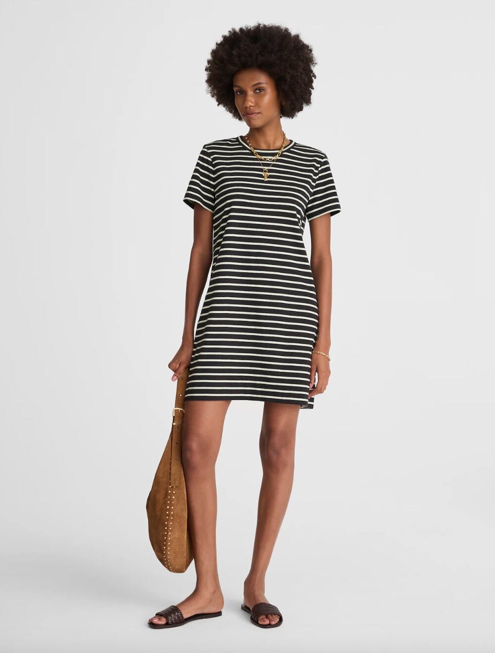 Madewell Mini Tee Dress Dark Navy Crewneck Striped Cotton Relaxed Large NWT